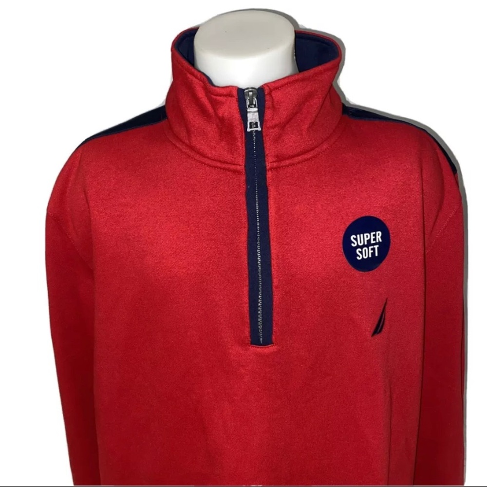 Nautica Red Pullover 1/4 Zip Fleece Sweatshirt